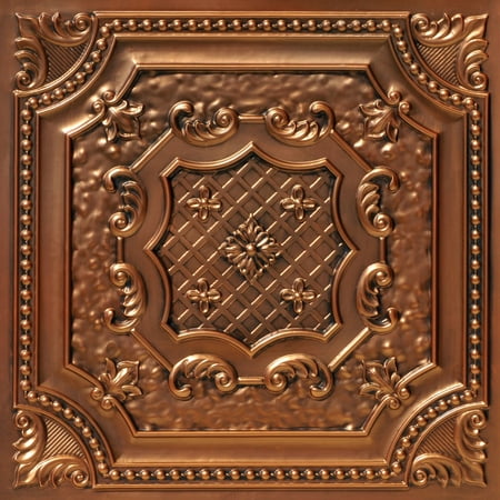 Copper Tile Liner - Elizabethan Shield 2 ft. x 2 ft. PVC Glue-up or Lay-in Ceiling Tile in Aged Copper