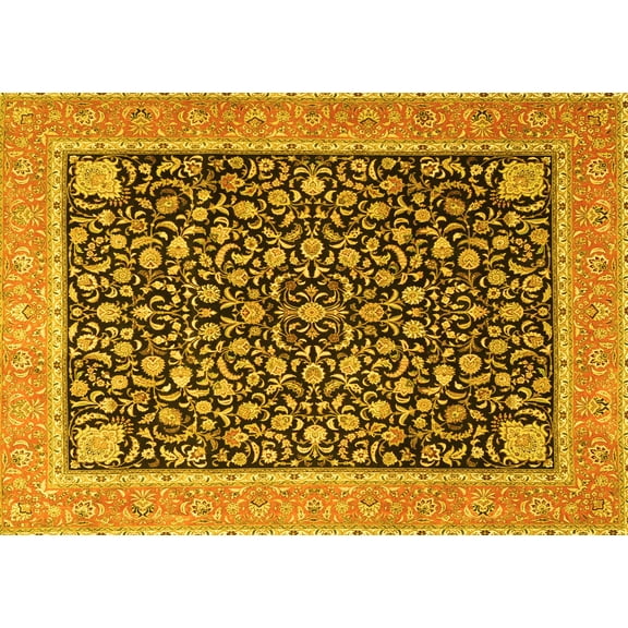 Ahgly Company Machine Washable Indoor Rectangle Persian Yellow Traditional Area Rugs, 5' x 7'