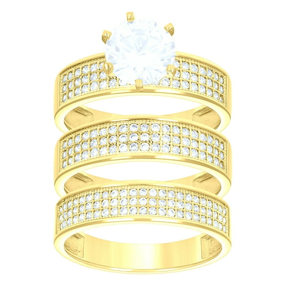 14k Gold Womens Two-Tone Cz Trio His Hers 3 Rows Center Stone Wedding Engagement Bridal Set Ring