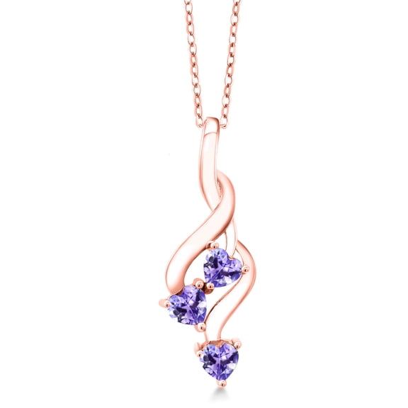 Gem Stone King 18K Rose Gold Plated Silver Blue Tanzanite Pendant Necklace for Women (0.69 Cttw, Gemstone December Birthstone, Heart Shape 4MM, with 18 inch Silver Chain)