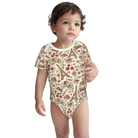 

Kdxio Paris Vintage Pattern Unisex Baby Cotton Short Sleeve Bodysuits-12 Months