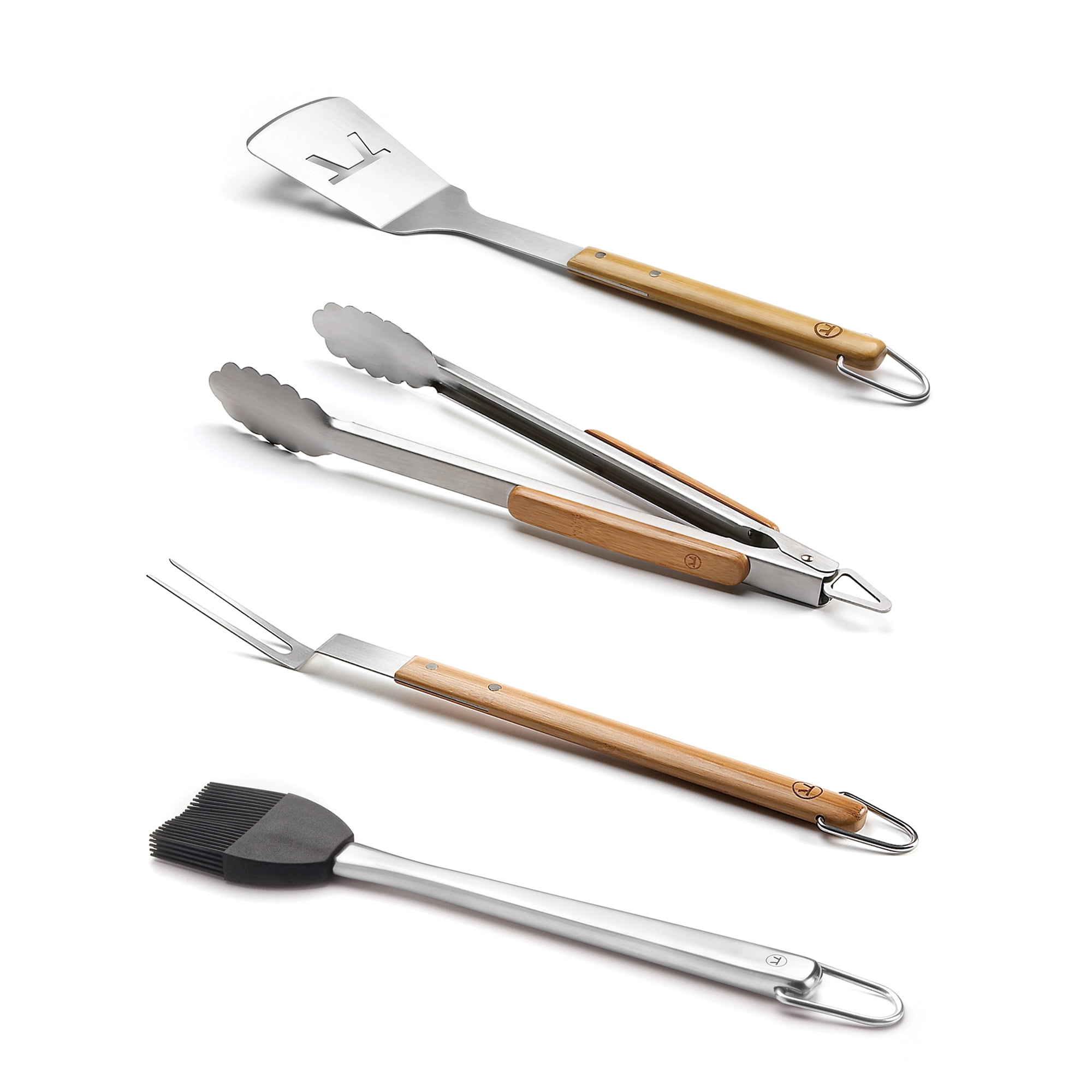 Outset Stainless Steel Grill Tool Set, Verde Collection, Spatula, Tongs, Grill Fork, and Sauce Brush