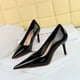 thumbnail image 3 of Zapatos de mujer minimalistas, delgados, clásicos, ultraaltos, con tacón de boca baja, puntiagudos, de cristal, lacados, de cuero, para banquetes, 3 of 5