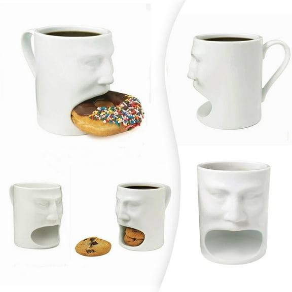 Funny Coffee Mug with Cookie Holder - Unique Ceramic Tea Cup for Breakfast Drinking - Whimsical Human Face Style Water Bottle for Tea and Milk