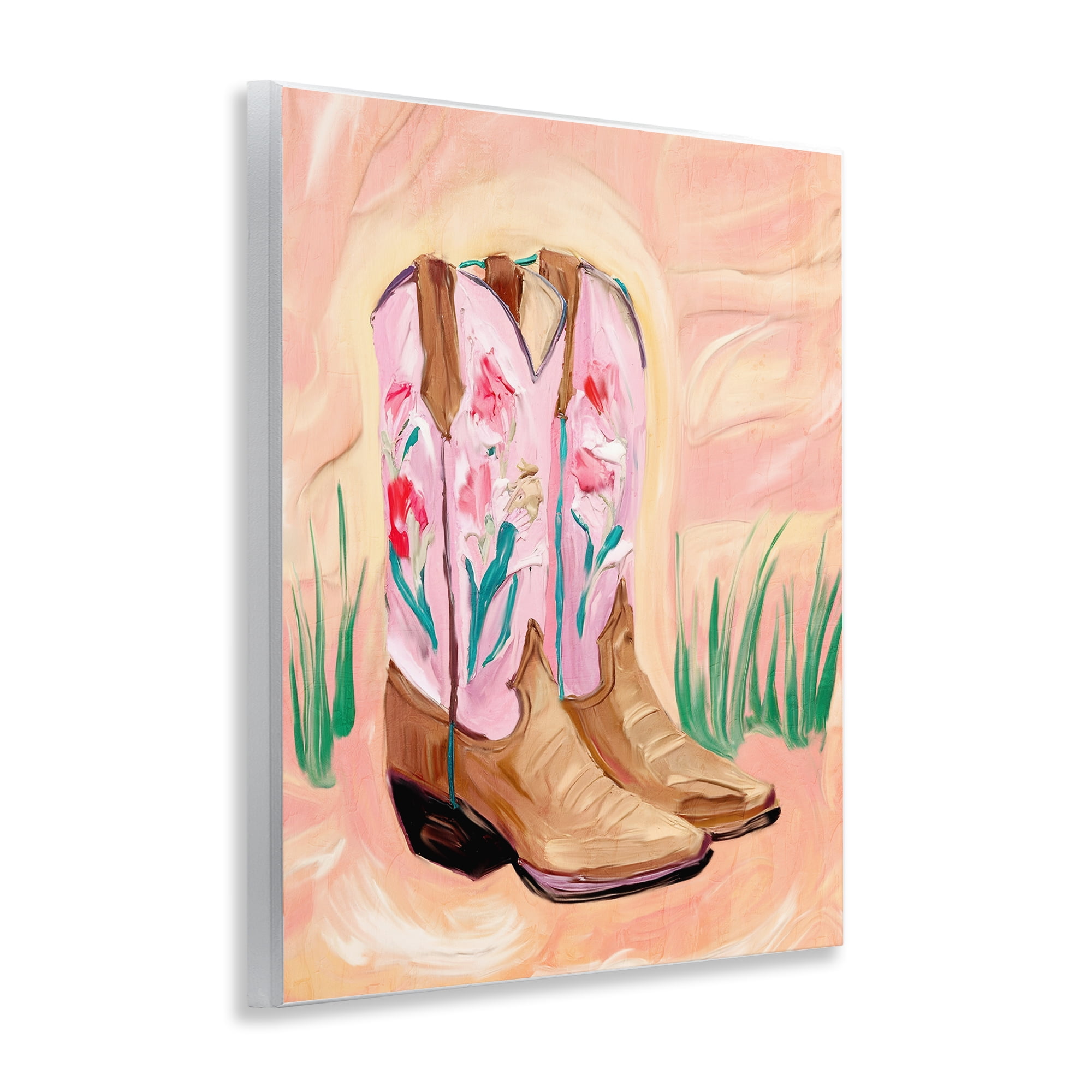 Floral Pinks Boots Wall Plaque Art, design by Kim Allen