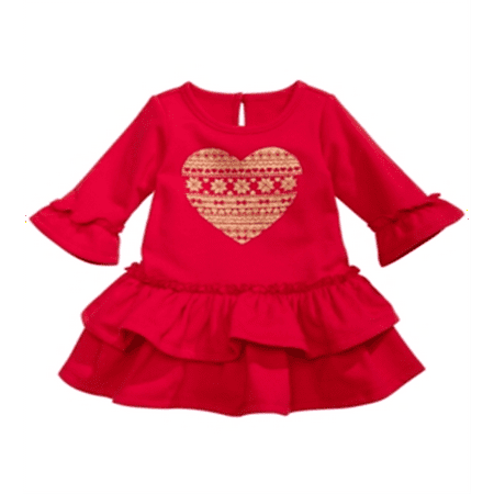 

First Impressions Baby Girl s Sparkle Heart Ruffled Terry Dress Red Size 18MOS