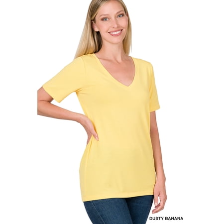 Zenana Women & Plus Relaxed Fit V-Neck Short Sleeve Basic Jersey T-Shirt Tops price history on PriceWatchPro