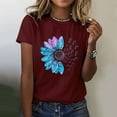 thumbnail image 2 of Pxiakgy Women's T-Shirts V-Neck Boho Flowers Wildflowers Graphic Tees Shirts Cute Casual Summer Tops Short Sleeve T Shirt Sunflower Summer T Shirt Plus Size Loose Top Tops Girls Graphic T Shirt Wine S, 2 of 5