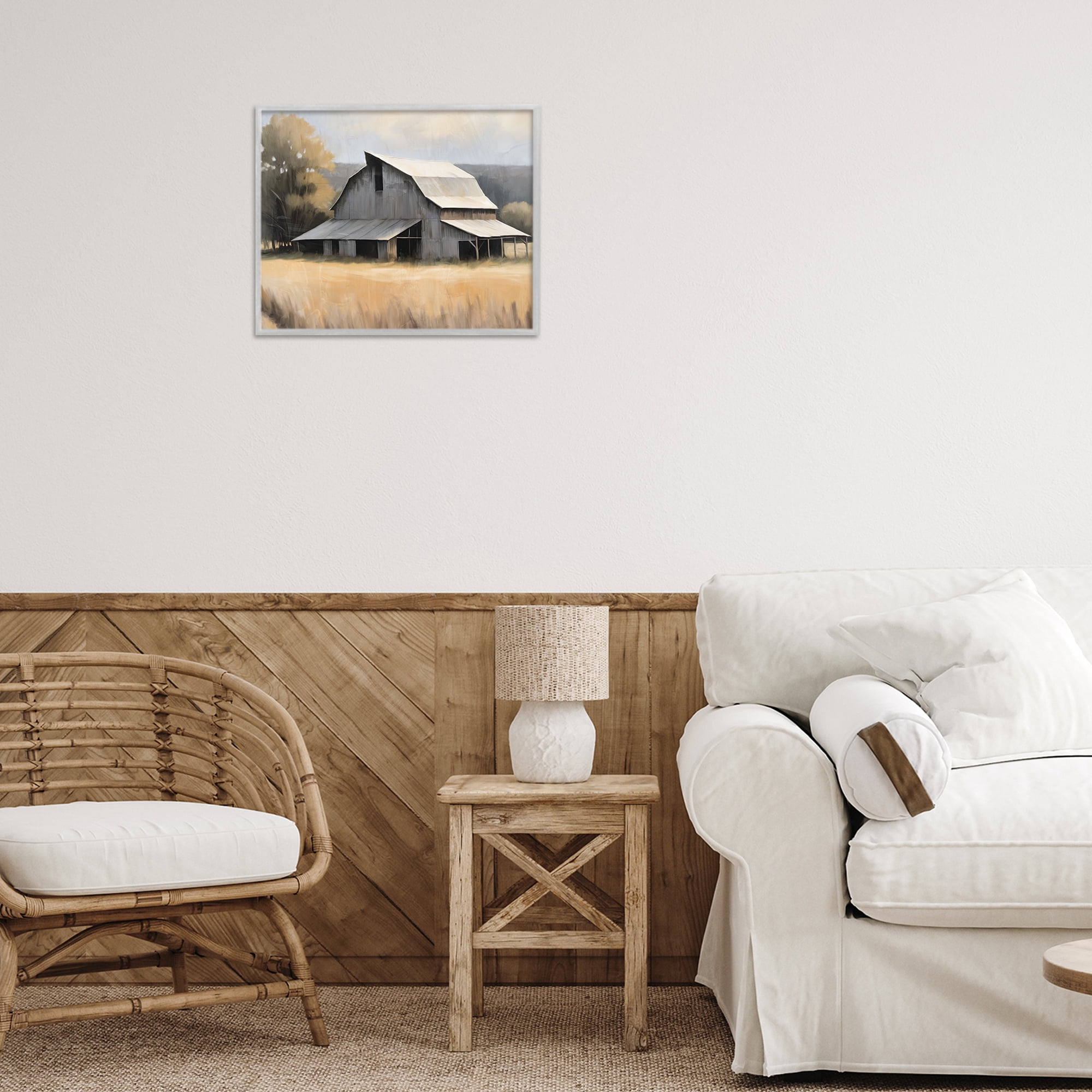 Stupell Industries In The Field Farm Structure Gray Framed Giclee Art, design by Kim Allen