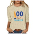 thumbnail image 2 of Lilgiuy Basic Tees for Women Women's Trendy Daily Versatile Casual O-Neck Three Quarter Sleeve 100 Days Sharper Letter Printed Top for First Day of School (Khaki,XL), 2 of 4