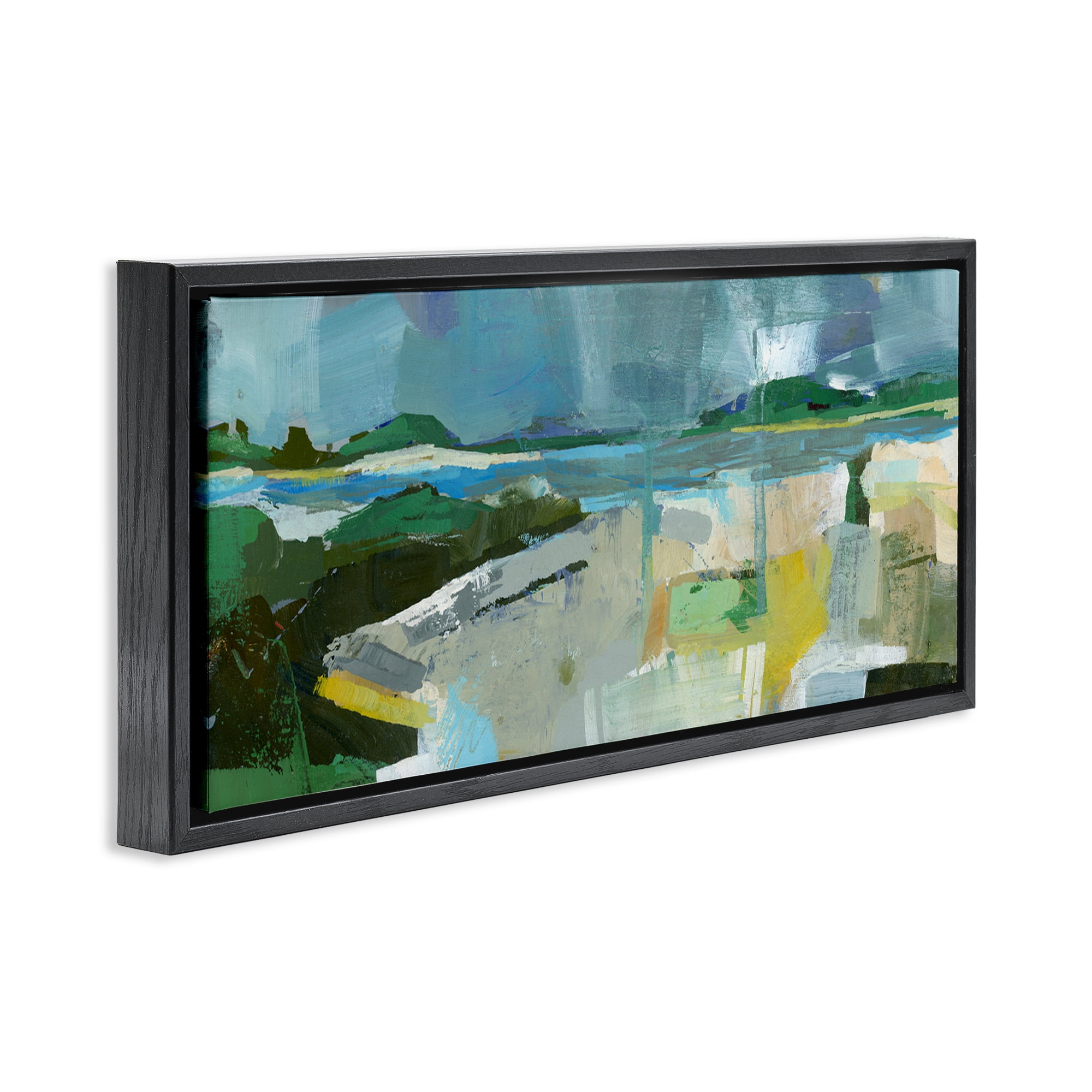 Stupell Industries Sea View Impression Abstract Painting Black Floater Framed Canvas Art Print Wall Art, 25 x 11