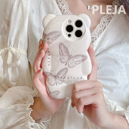 Cute 3D Bear Shape Butterfly Print Phone Case For iPhone 14 11 12 13 Pro Max X XR XS Max Cover Silicone Shockproof Cases Funda