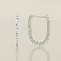 Anygolds 14K Real Solid Gold Diamond Oval Huggie Hoop Earrings