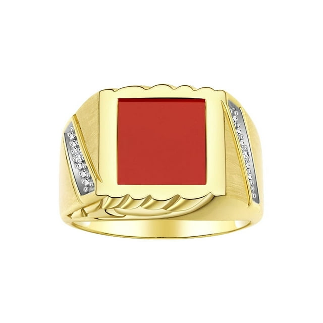 RYLOS Bagues pour Hommes Bague de Designer en Or Jaune 14K avec Diamants et Quartz Rouge Bagues pour Hommes Taille 10