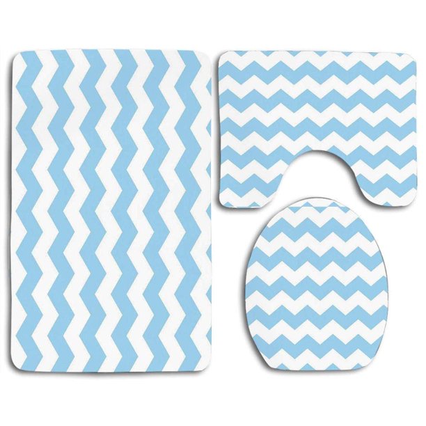Gohao Light Blue Old Fashioned Classic Chevron Zigzags Baby Kids Room Nursey Themed Tile 3 Piece Bathroom Rugs Set Bath Rug Contour Mat And Toilet Lid Cover Walmart Com Walmart Com