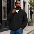 thumbnail image 7 of Delconic Mens Quarter Zip Fleece Pullover Jacket Long Sleeve Stand Collar Warm Outerwear Casual Relaxed Fit for Fall Winter Black L, 7 of 7