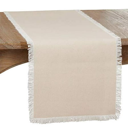 

Fennco Styles Fringe Border Design Cotton Table Runner 16 W x 72 L - Natural Table Cover for Christmas Holiday Dining Table Everyday Use Banquets and Special Occasion