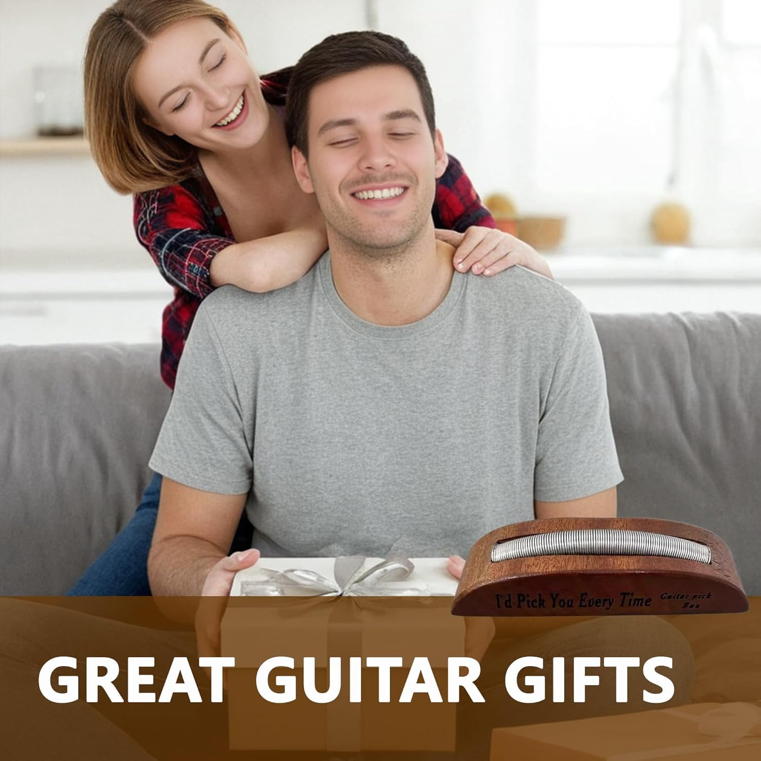 Wooden Guitar Pick Holder: Guitar Pick Display Case Holder, Guitar Pick Stand, Exquisite Guitar Accessories Guitar and Bass Gift, 6.69 * 1.77 * 1.97 inch Organizers (Light Brown)