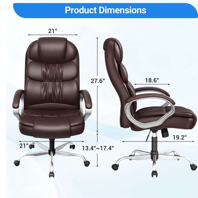 Homall High Back Office Chair, Executive Leather Desk Chair with Padded Armrests Swivel Task Chair with Lumbar Support,Brown