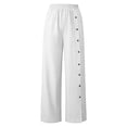 thumbnail image 5 of Bloomae Womens Wide Leg Linen Pants Summer Casual Button Decor Baggy Elastic High Waisted Palazzo Beach Vacation Slacks Trousers with Pockets White L, 5 of 7