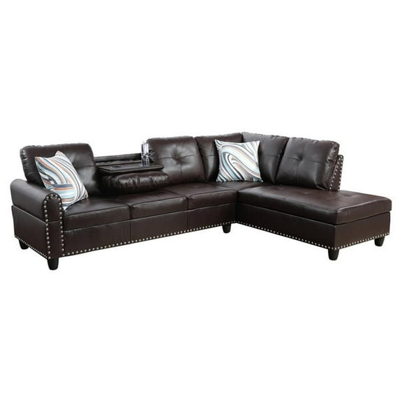 Star Home Living Corp Sean Faux Leather Sectional Sofa in Dark Brown