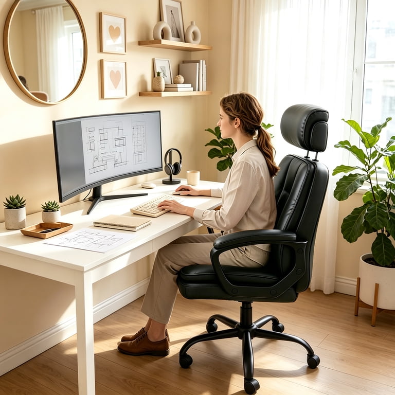 Patbrela High Back Office Chair, Adjustable Headrest, Black photo 2