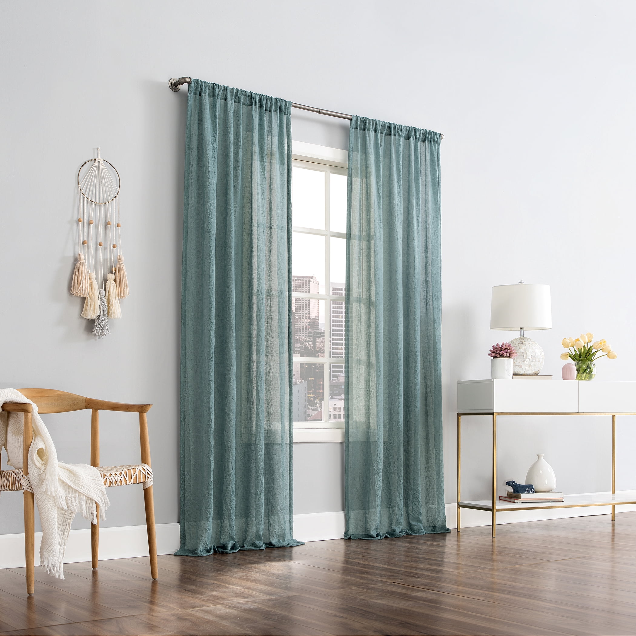 Mainstays Linen Textured Semi-Sheer Rod Pocket Curtain Panel, 50"x84", Aqua