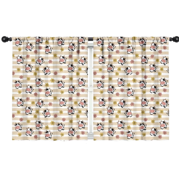 Blackout Kids Curtains,Beige Cow Flower Pattern Childrens Insulated Curtains Set Of 2,Bedroom Essentials,Toddler Room Decor 42x54in(106x137cm)