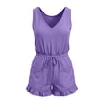 thumbnail image 4 of Womens Summer Jumpsuit V-Neck Short Sleeve Romper Playsuit Solid Color Trousers Pants One Piece Bodysuit Ladies Office Elegant Overall Purple XXL, 4 of 6