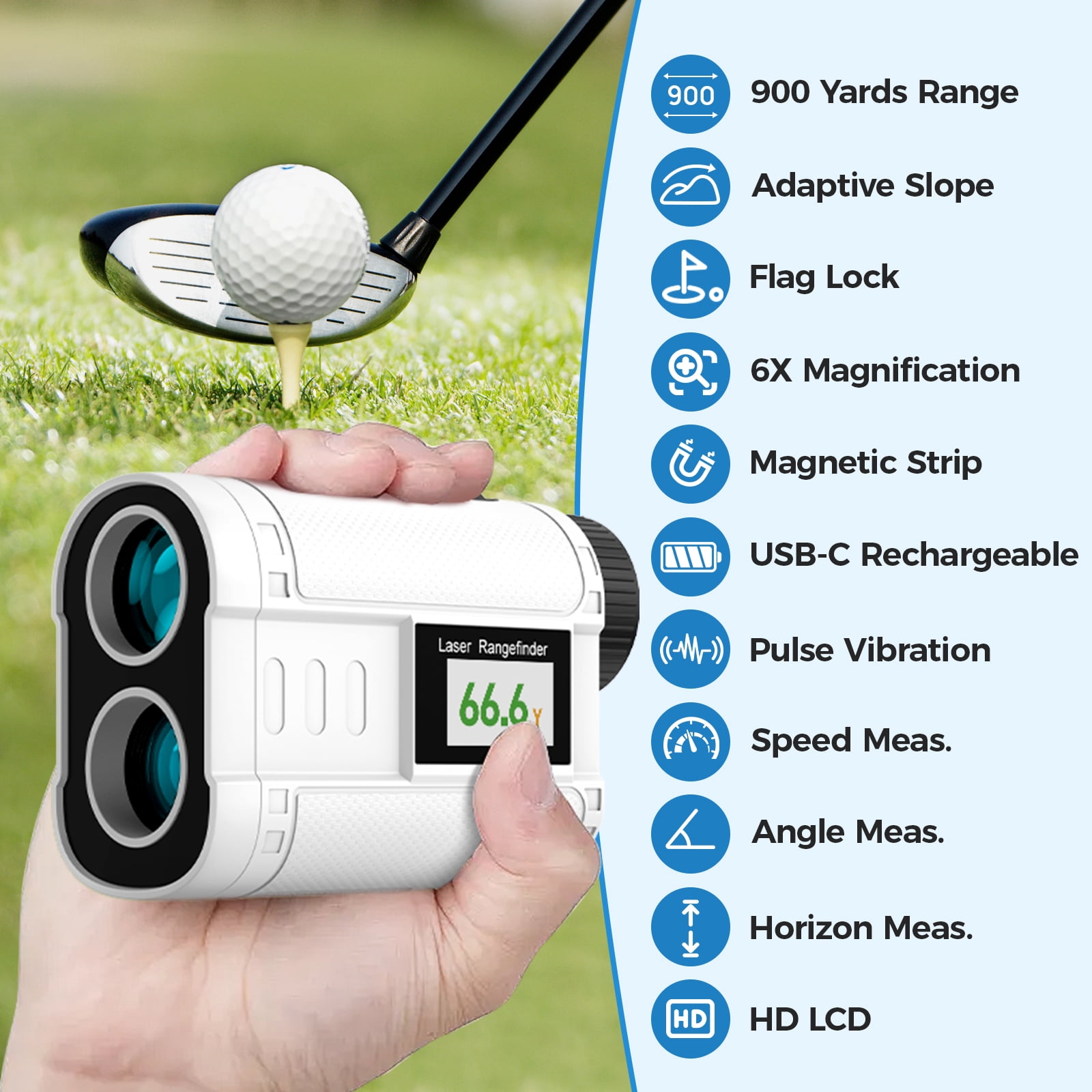 LAKWAR Golf Rangefinder with Slope, 900 Yards Laser Range Finder Golfing, 6X Magnification, Flag Pole Locking Vibration, Rechargeable Range Finders with Magnet Stripe-IP54 Waterproof Golfing