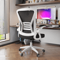 thumbnail image 4 of Bigzzia Ergonomic Office Chair, Mid-Back Computer Chair with Adjustable Height, Flip-Up Arms and Lumbar Support, Mesh Desk Chair, White, 4 of 9