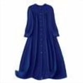 thumbnail image 2 of Stamzod Plus Size Fall Dresses for Women Solid Color Button Up Long Sleeve Dress Crewneck Casual Flowy Dresses for Women Blue XXXXL, 2 of 6