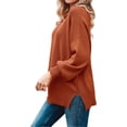 thumbnail image 3 of Fall Winter Crewneck Women Casual Knit Sweater Ribbed Side Slit Loose Pullover, 3 of 5