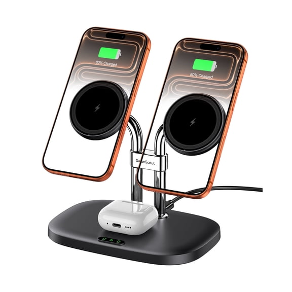 SwanScout Wireless Charger for iPhone 16 Series, Dual Magnetic Charger for iPhone 15/14/13/12 Series, Charging Station for Airpods 4/Airpods Pro 2/3, SwanScout 706M
