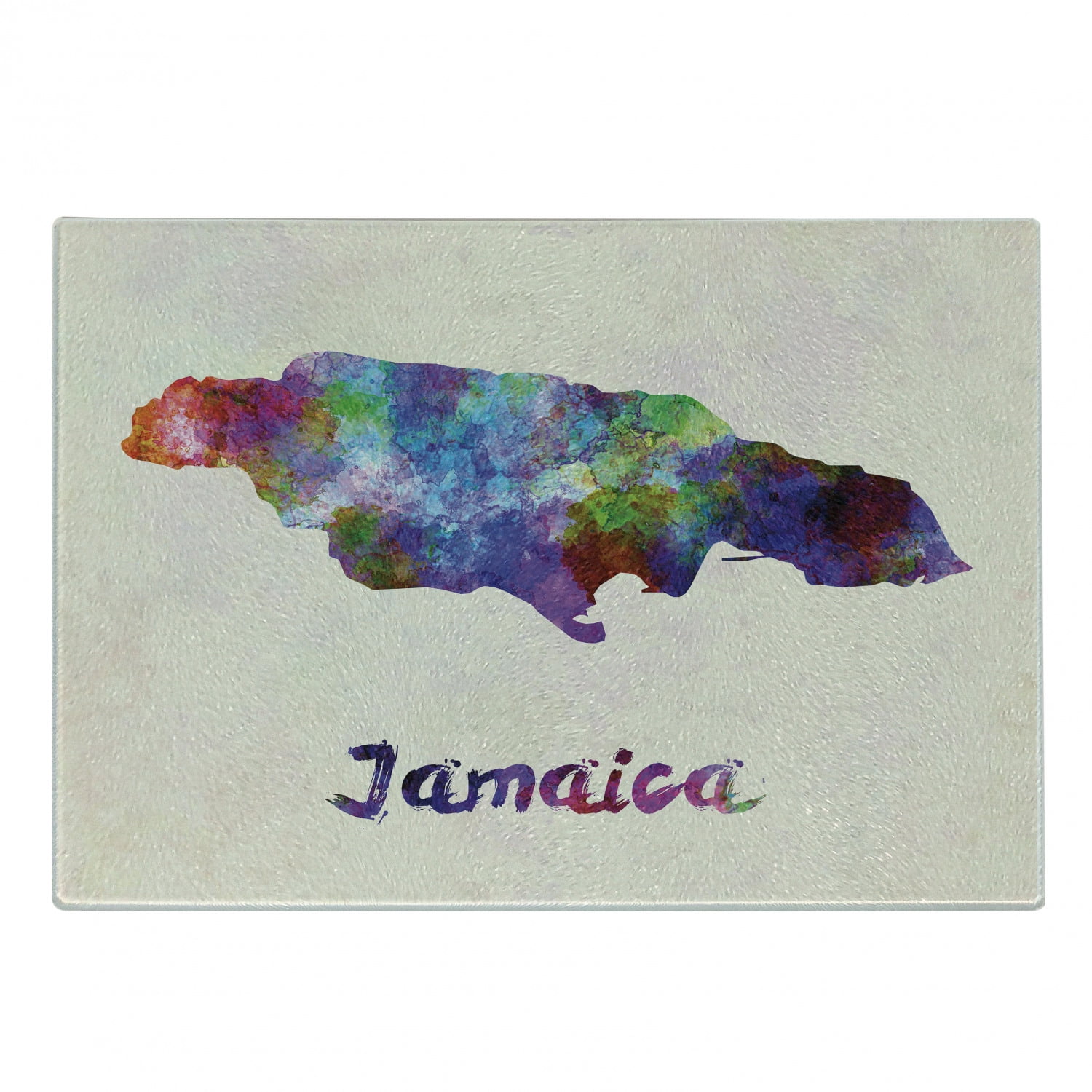 Jamaican Cutting Board, Abstract Watercolor Map of Jamaica Psychedelic