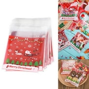 100 Christmas Cellophane Treat Bags Sweet Biscuit Cookie Cello Party Favour Gift