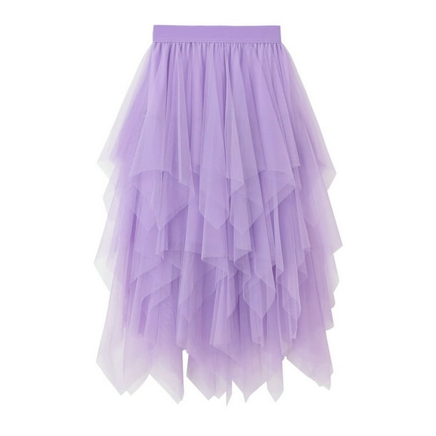 Dewadbow Women Skirt Chiffon Midi Puffy Tulle Skirt High Waist ALine