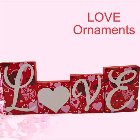 Valentine's Day Wooden Blocks Heart Wooden Signs Tabletop Decorations