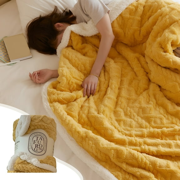 AUQ Extra Soft Fuzzy Faux Fur Throw Blanket,Flannel Throw Blanket,Heating Throw Blanket Electric,Warm Plush Blanket,for Spring&Summer (Yellow)