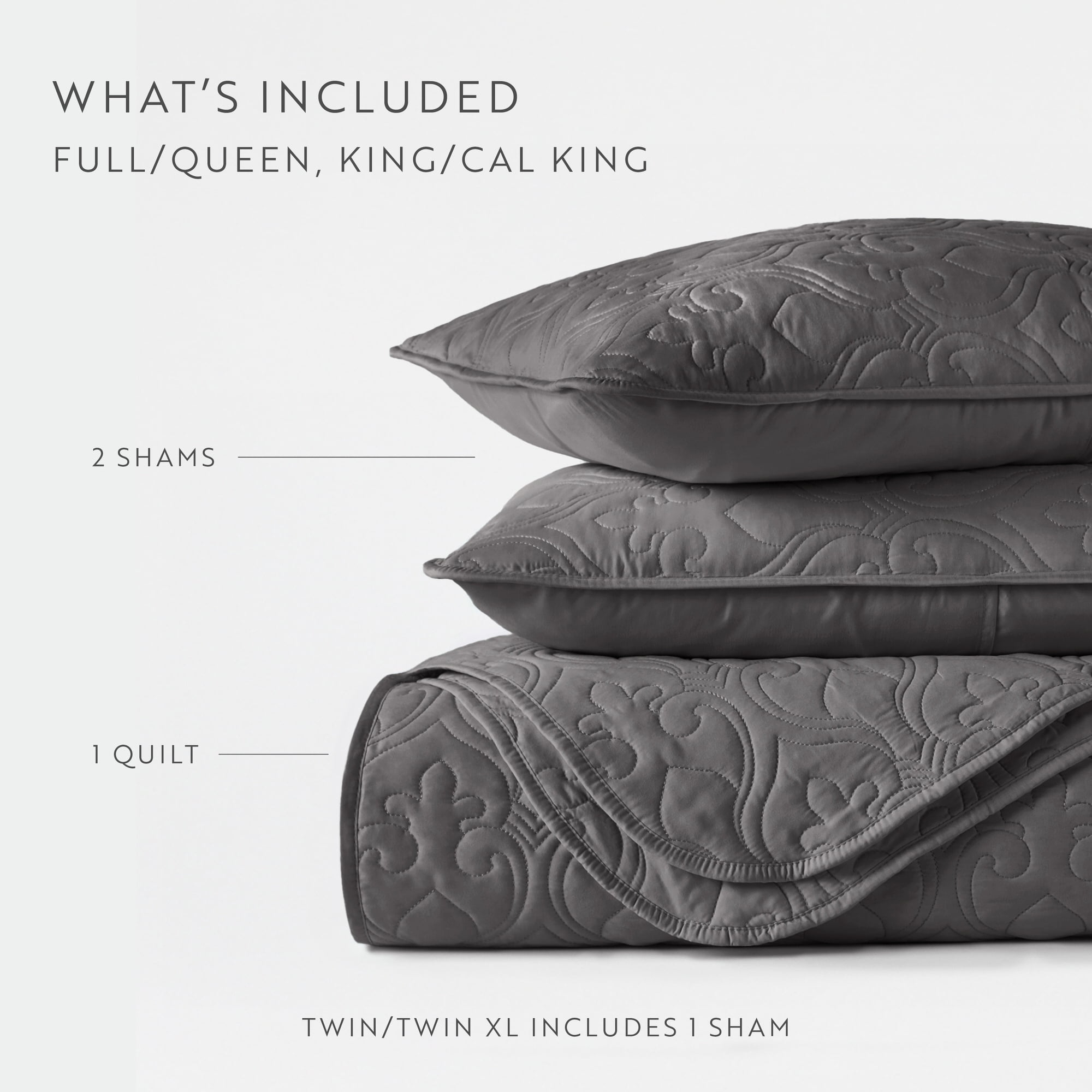 Lightweight Wrinkle Resistant Quilt Sets in Gray Damask for Full/Queen Size Bedding by Comfort Canopy