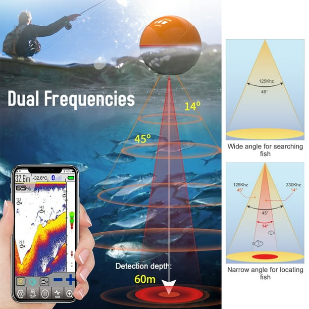 Wireless BT Smart Fish Finder Portable Sonar Fishfinder for Kayak Boat  Fishing 