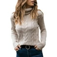 thumbnail image 2 of Autumn Winter Women Long Sleeve Slim Cable Knit Sweater Turtle Neck Knitting Tops, 2 of 2