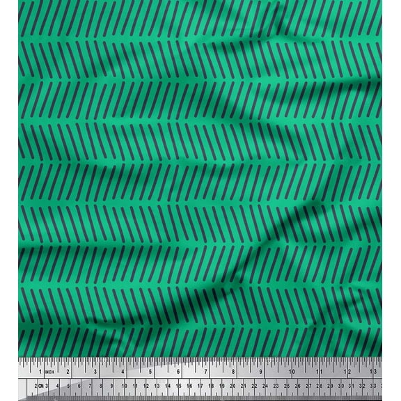 Soimoi Green Cotton Duck Fabric Line Geometric Print Fabric by Yard 42 Inch Wide