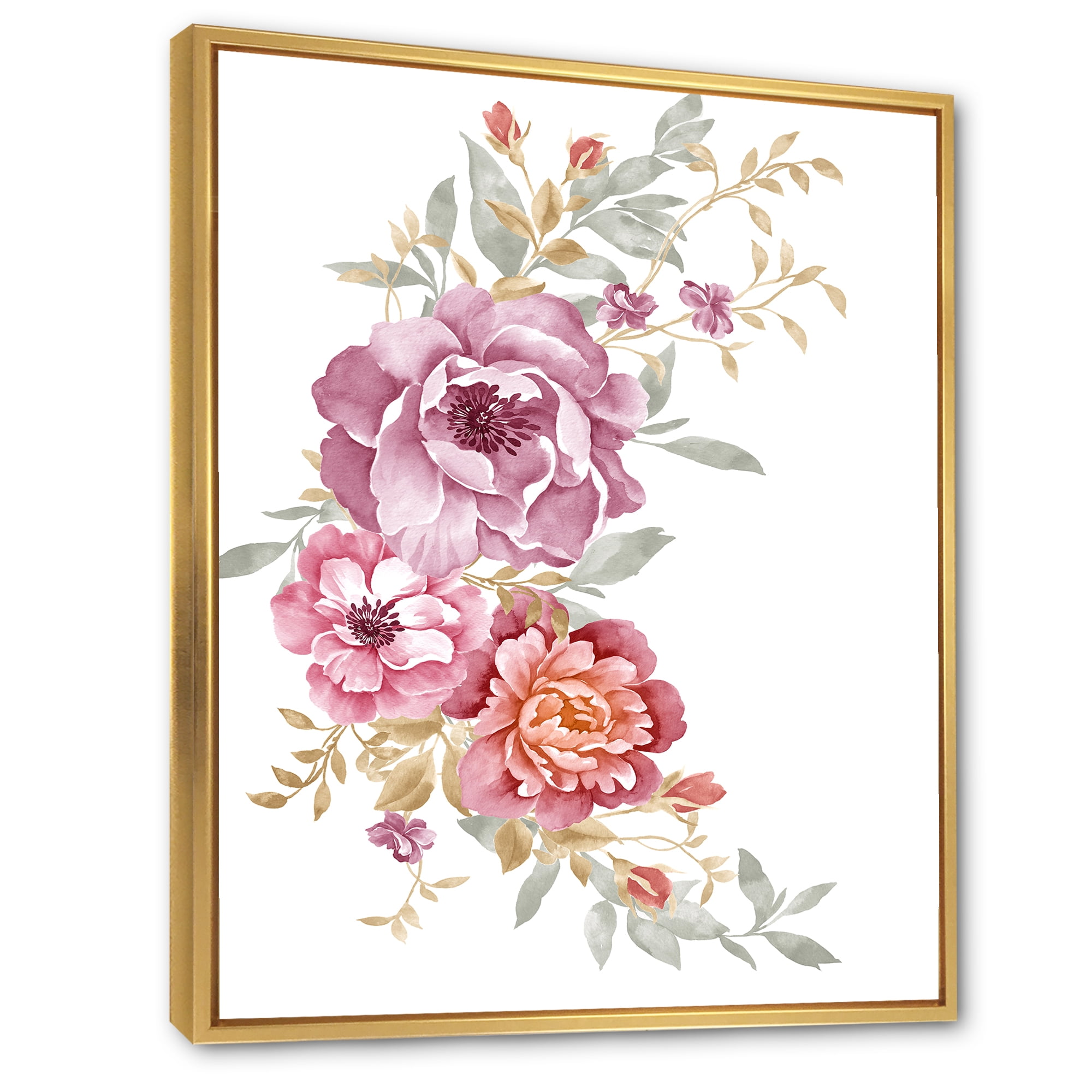 Designart 'Bouquet of Purple and Pink Flowers III' Farmhouse Framed Canvas Wall Art Print