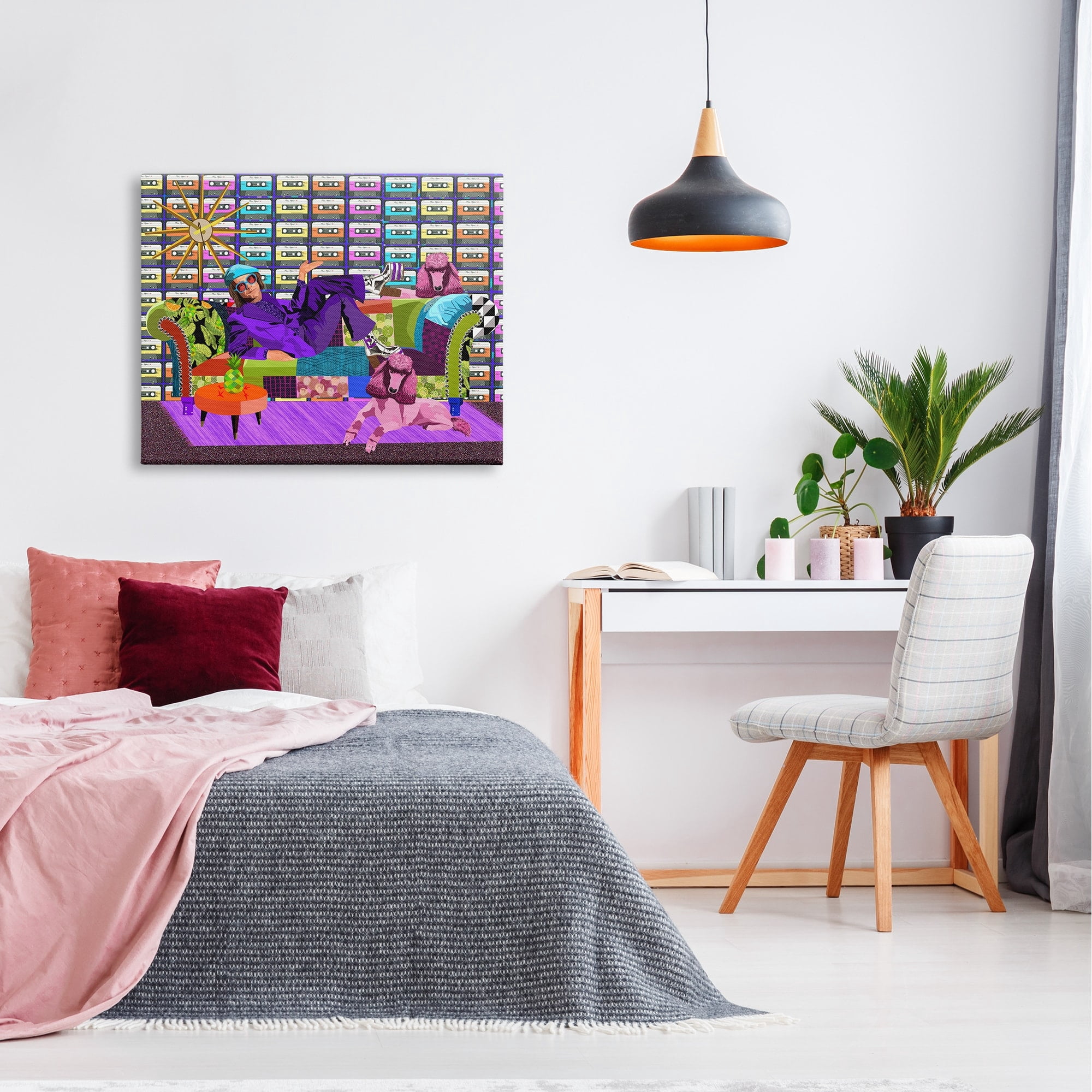 Stupell Industries Pop Style Bold Pattern Elton Dog Patchwork Couch Novelty Painting Gallery-Wrapped Canvas Print Wall Art, 40 x 30, Design by Lynnda Rakos