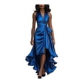 thumbnail image 2 of Lifetechs Women Ruffle Satin High Low Prom Dress Sleeveless V Neck Halter Tie Waist Midi Dress Wedding Guest Party Cocktail Dress Royal Blue, 2 of 7