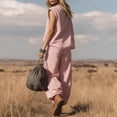 thumbnail image 4 of Cagogo Women Plus Size High Neck Sleeveless 2 Piece Set Casual Loose Fit Solid Summer Vacation Outfits Boho Print Pants Matching Lounge Sets Cruise Travel Clothes, Pink XL, 4 of 5