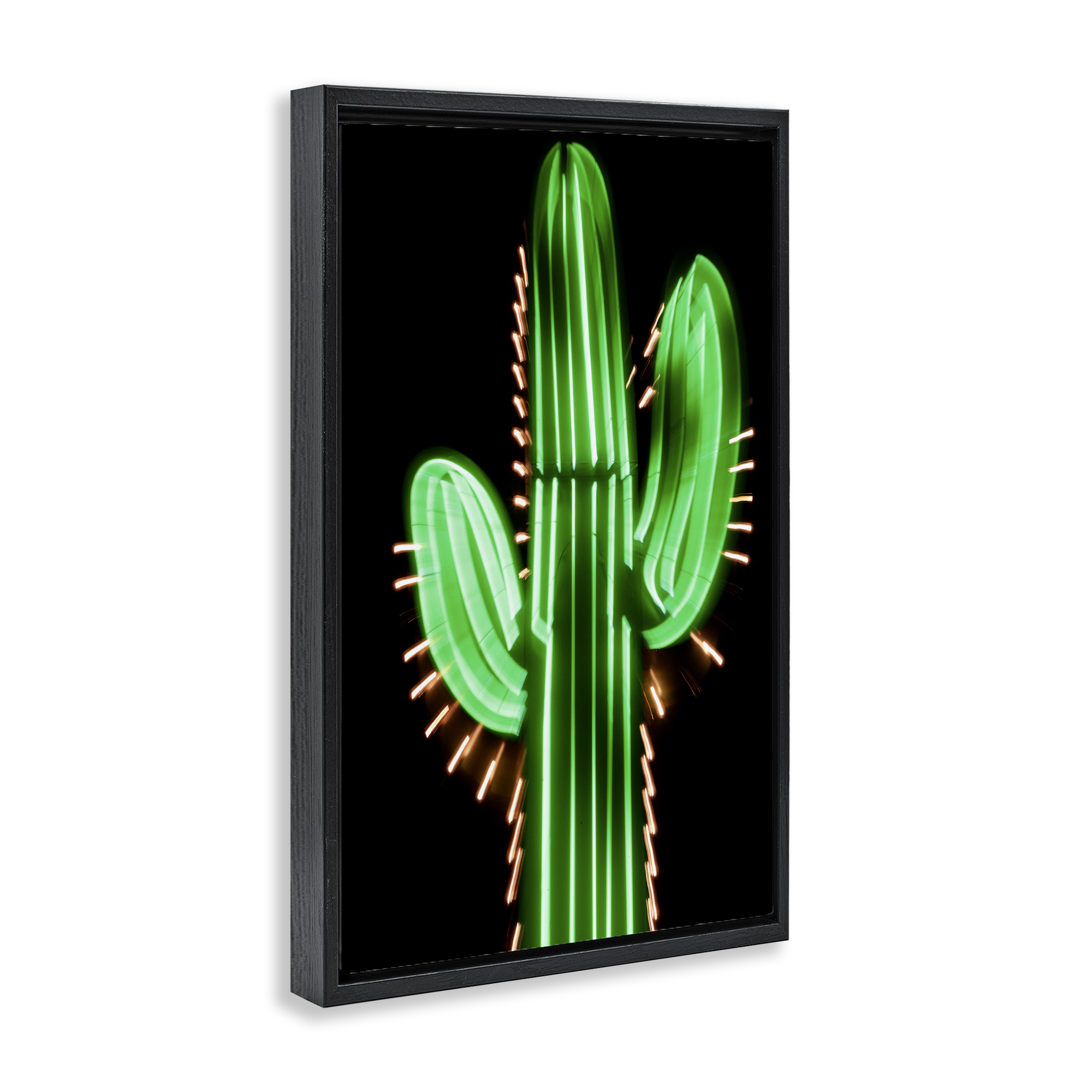 Stupell Industries Neon Lights Cactus Botanical & Floral Painting Black Floater Framed Canvas Art Print Wall Art, 21 x 31