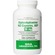 DIPHENHYDRAMINE 50MG 1000Ct Capsules, SDA LABS, Allergy Relief