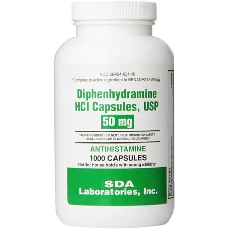 DIPHENHYDRAMINE 50MG 1000Ct Capsules, SDA LABS, Allergy Relief
